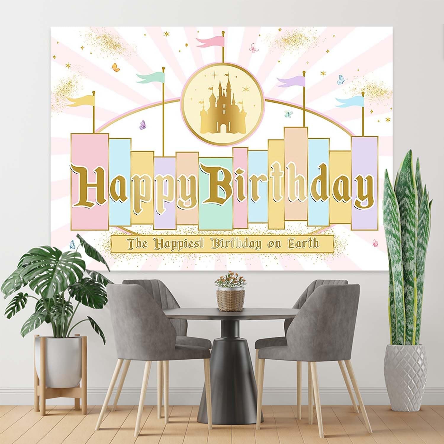 Princess Castle Birthday Backdrop Pastel Rainbow Stripes Magical Background G…