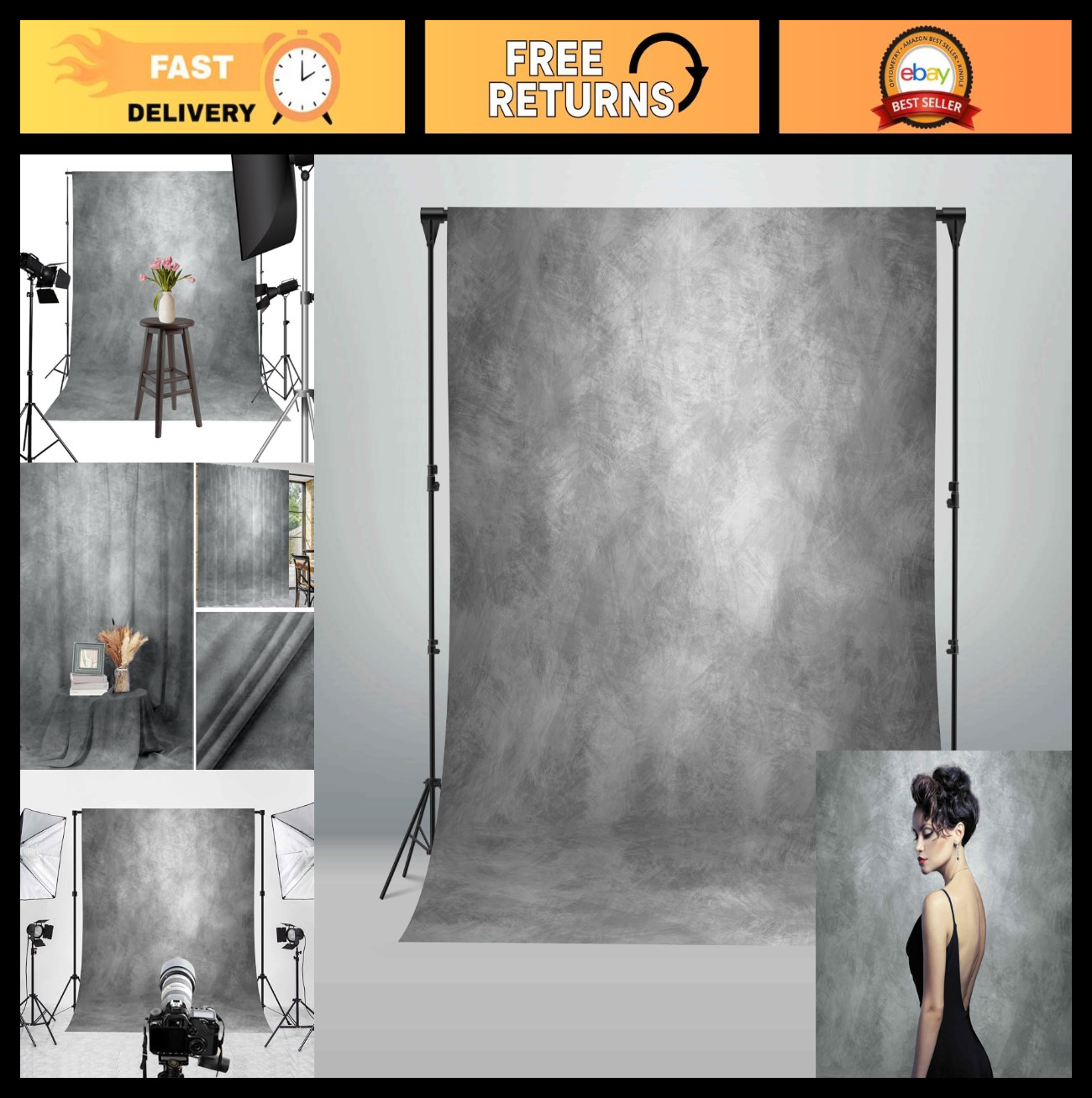 Light Grey Abstract Textured Photography Backdrop 8x12ft – Studio Background Pro