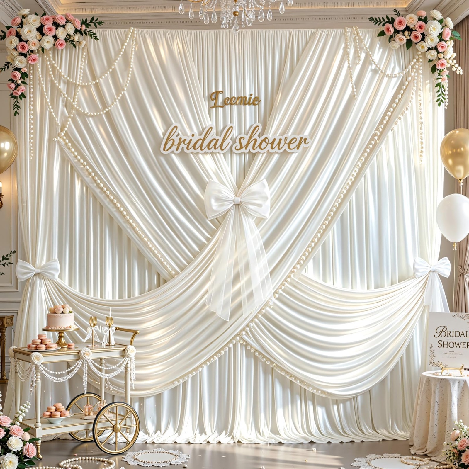 2 Panels 5x12ft Ivory Satin Backdrop Curtains Wrinkle Free Photo Wedding Party