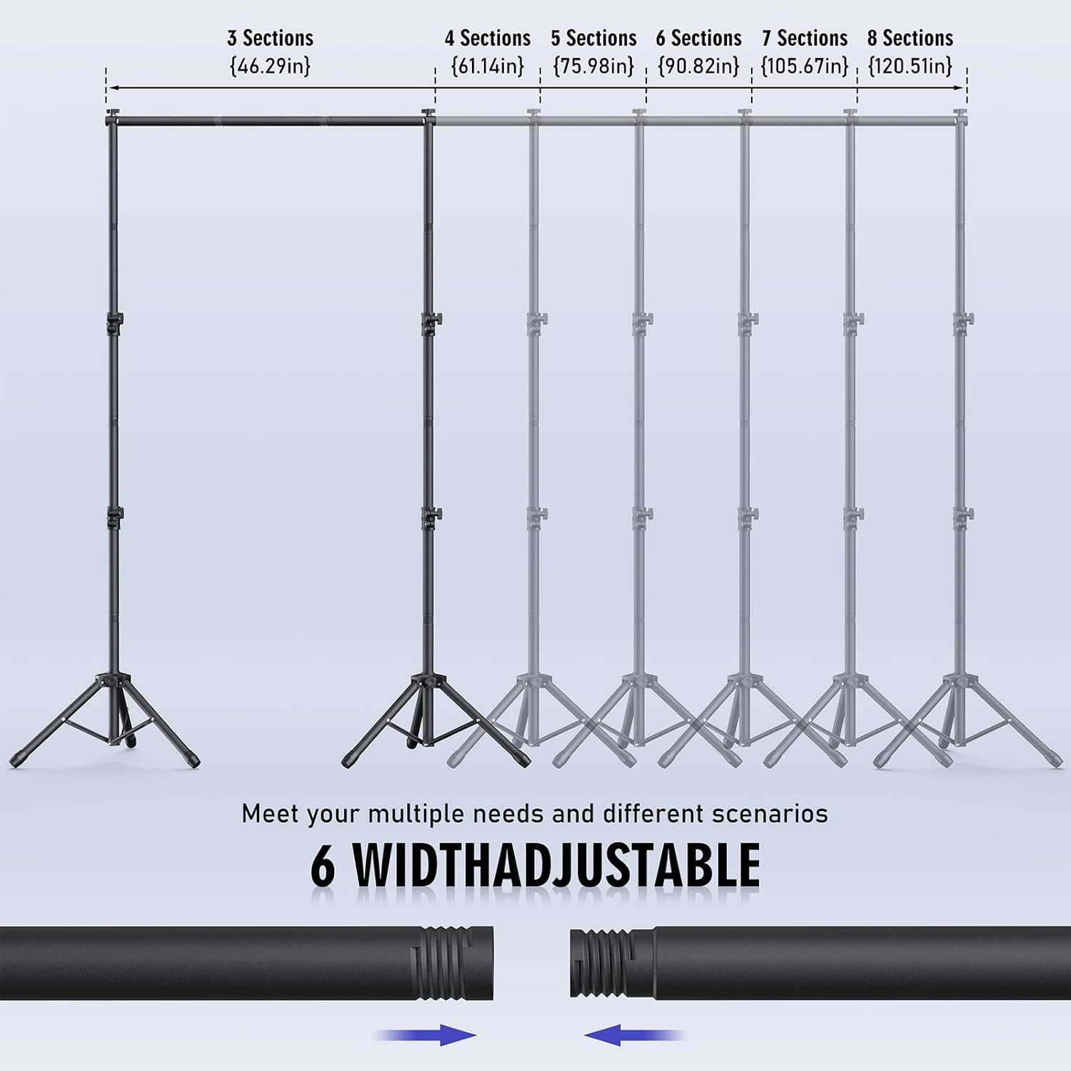 Backdrop Stand Kit 6 Widths 10×7.5ft Adjustable Background Stand Parties