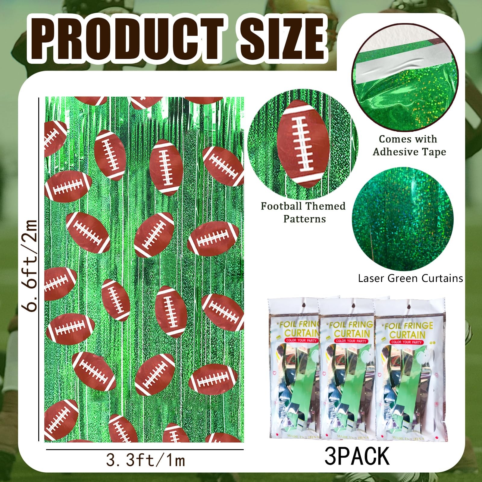 Football Party Decorations Football Photo Booth Prop, 3 Pcs 3.3 x 6.6 ft Foil…