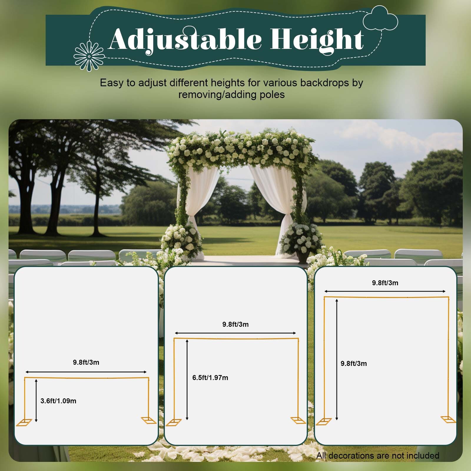 Wedding Arch Backdrop Stand Metal Square Flower Frame 9.8FT Garden Party Decor