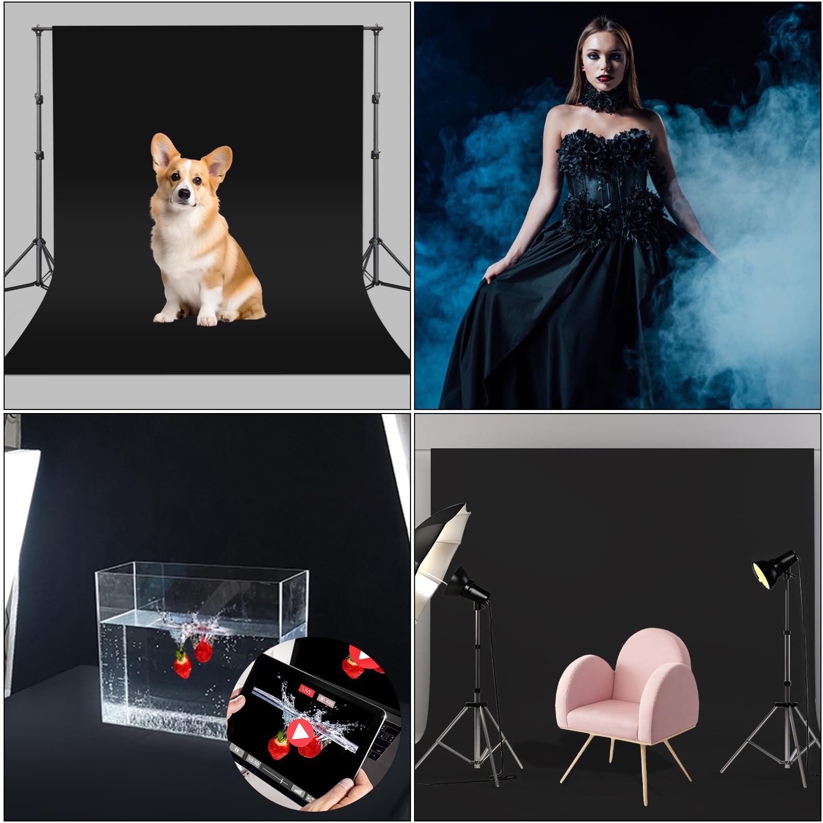 10x10FT Black Background, UTEBIT Black Backdrop for Photography, Polyester Photo