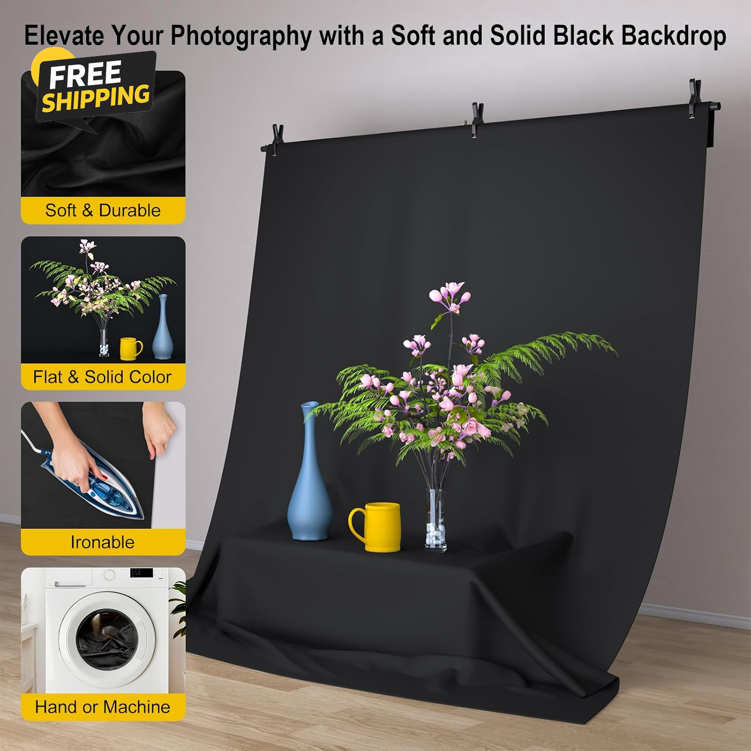5×6.7Ft Photo Backdrop Stand Kit T-Shape Background Stand Carry Bag Black