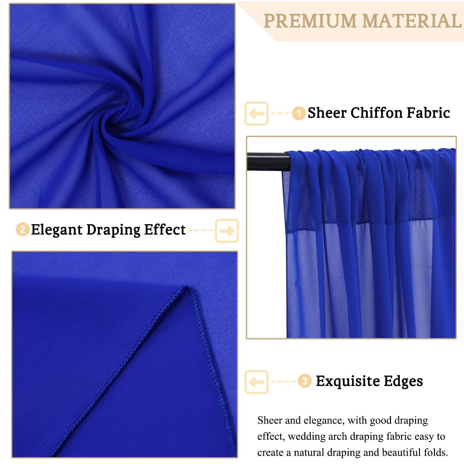 Royal Blue Chiffon Curtain Drapes 29×120 Inch 2 Panels Sheer Curtains Backdro…