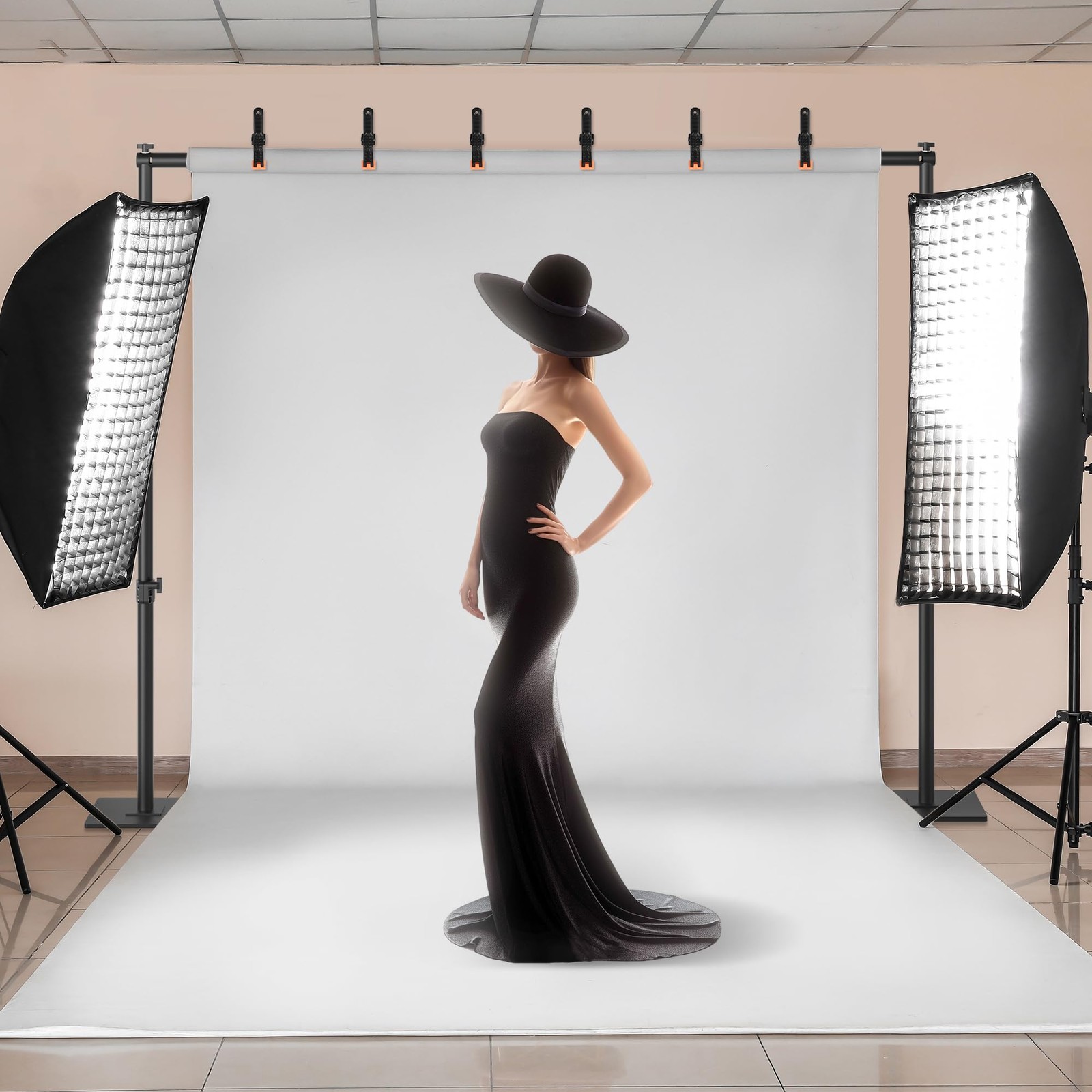 Square Backdrop Stand 6.5×10 ft, Adjustable Photo Backdrop Stand Kit, Heavy D…