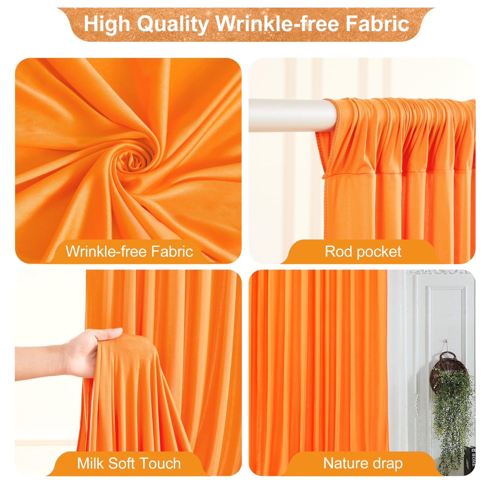 8x10ft Orange Backdrop Curtains Wrinkle Free Polyester Photography 2 PCS