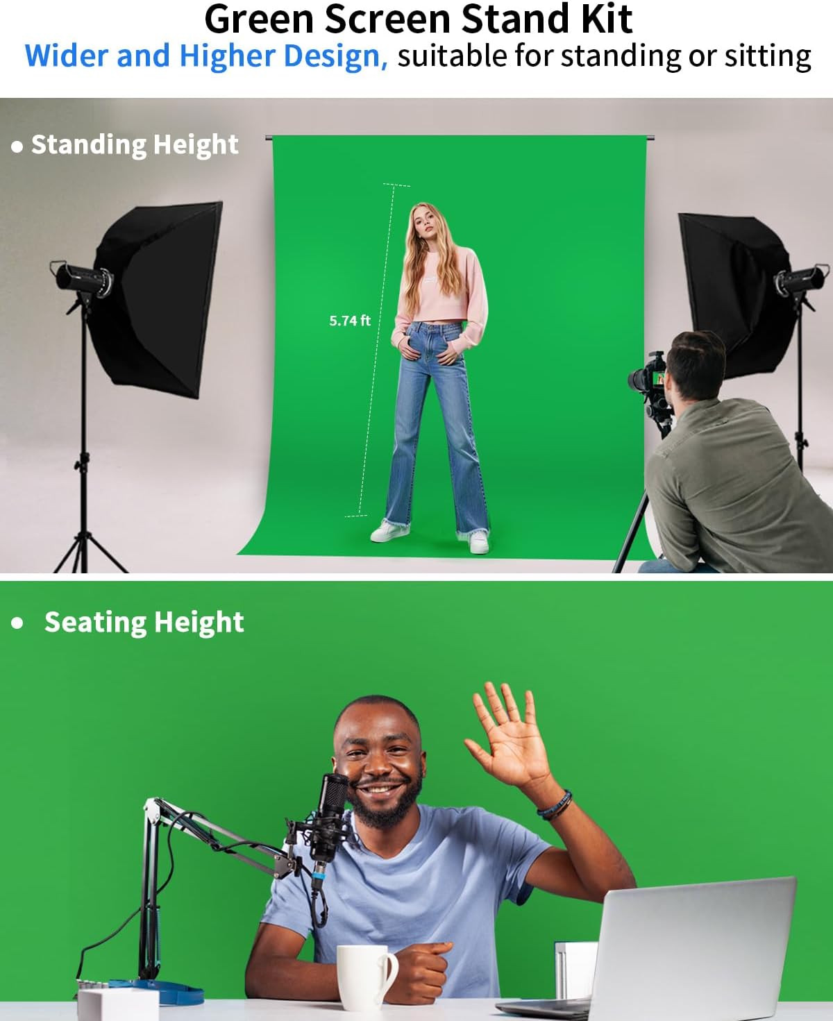 Green Screen Backdrop Kit, 8X6.8Ft Wider Green Screen with Stand, Portable Chrom