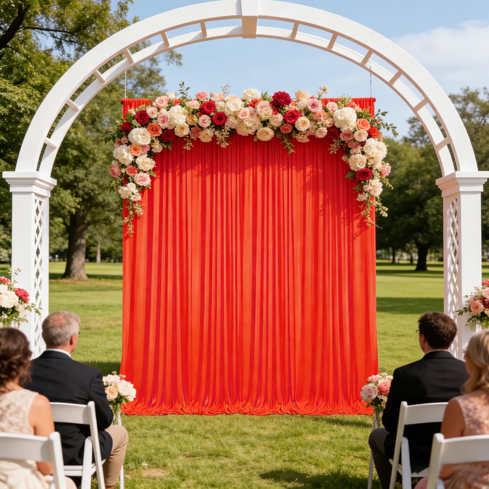 2 PCS 10Ft x 7Ft Deep Orange Polyester Fabric Backdrop Curtains Party Drapes