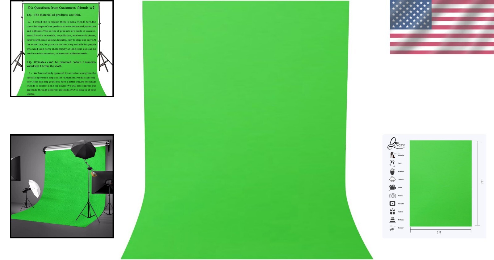 5x7ft Green Screen Non-Woven Backdrop – Perfect for Professional Photography