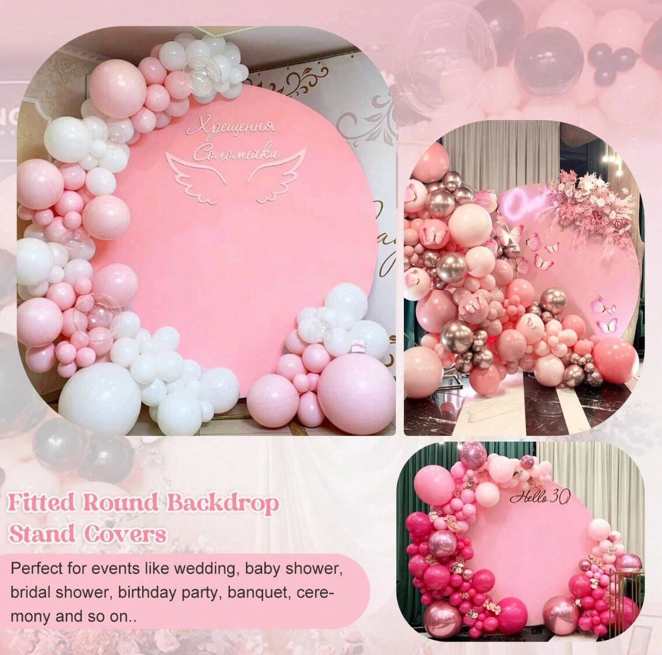 Pink Round Backdrop Cover 6.5×6.5ft Pink Circle Birthday Photo Photography Ba…