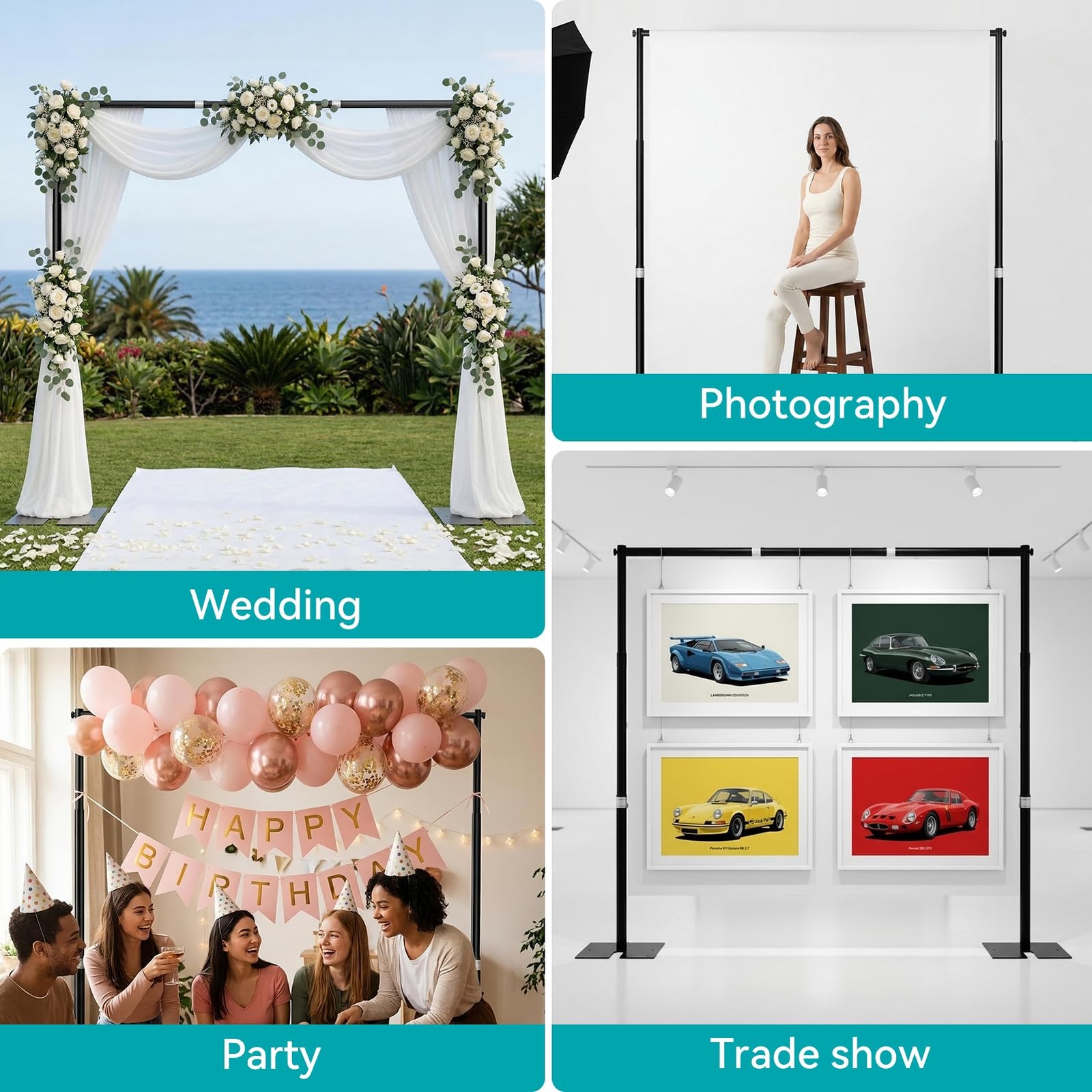 Fotoumgl 10x10ft Pipe and Drape Stand Kit, Adjustable Heavy Duty Backdrop Sta…