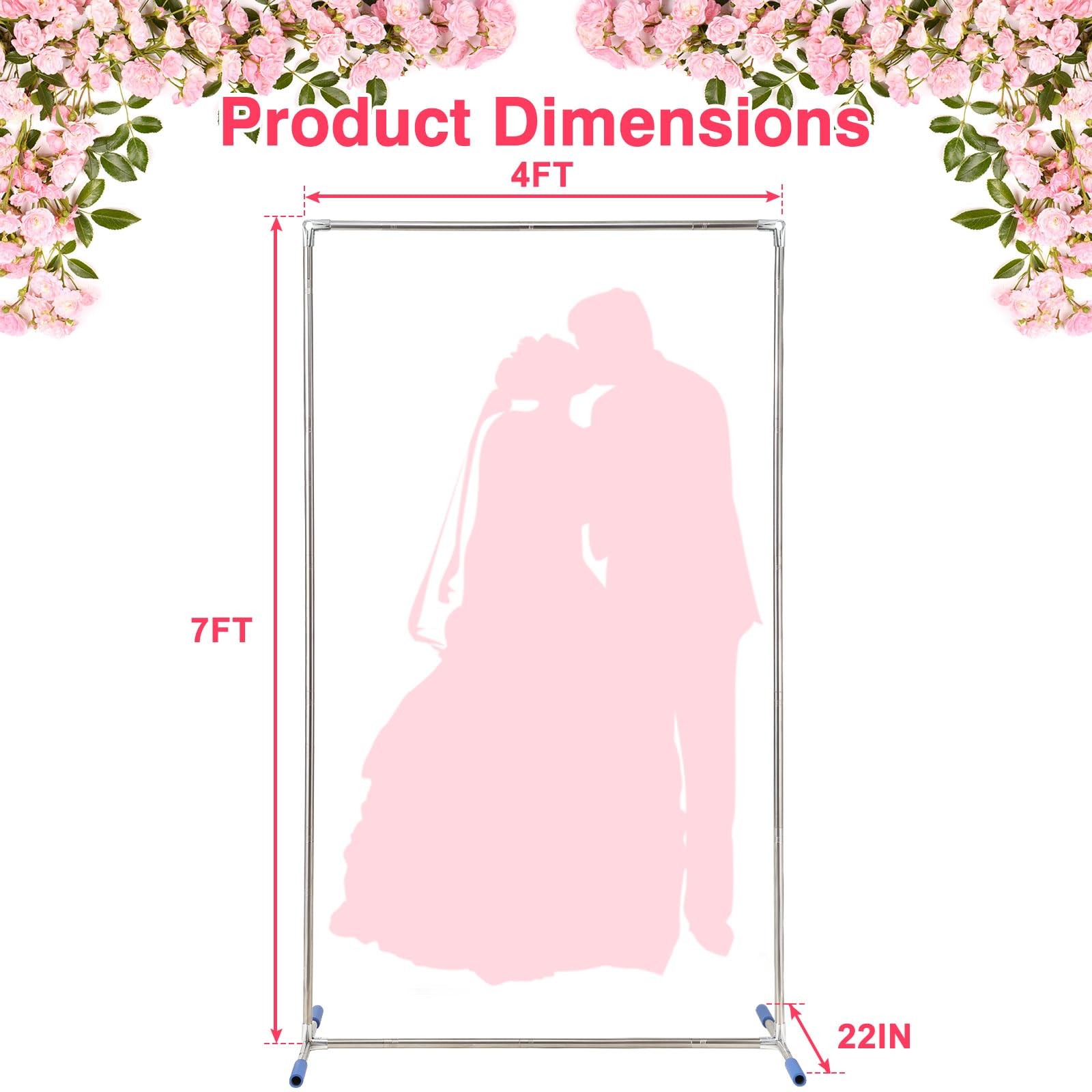 Arch Backdrop Stand 7x4ft Metal Wedding Square Stainless Steel Frame Decor