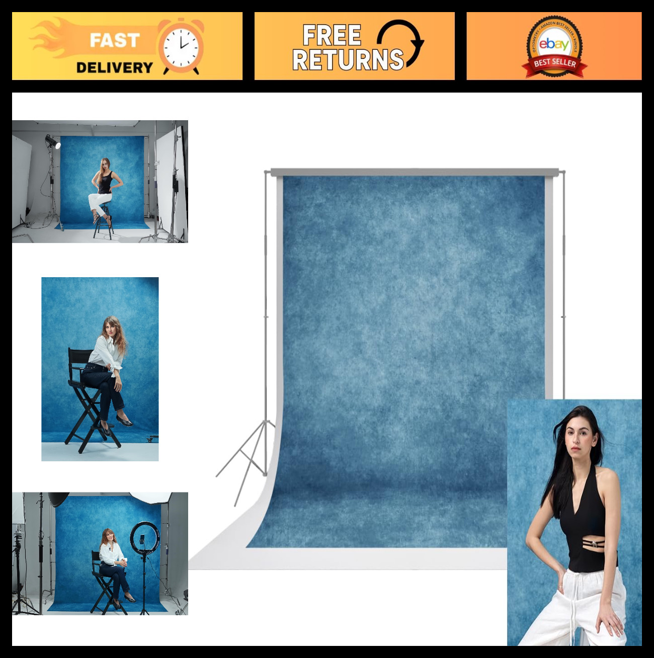 8x10ft Abstract Blue Photography Backdrop Fabric for Studio, Portraits, Graduati