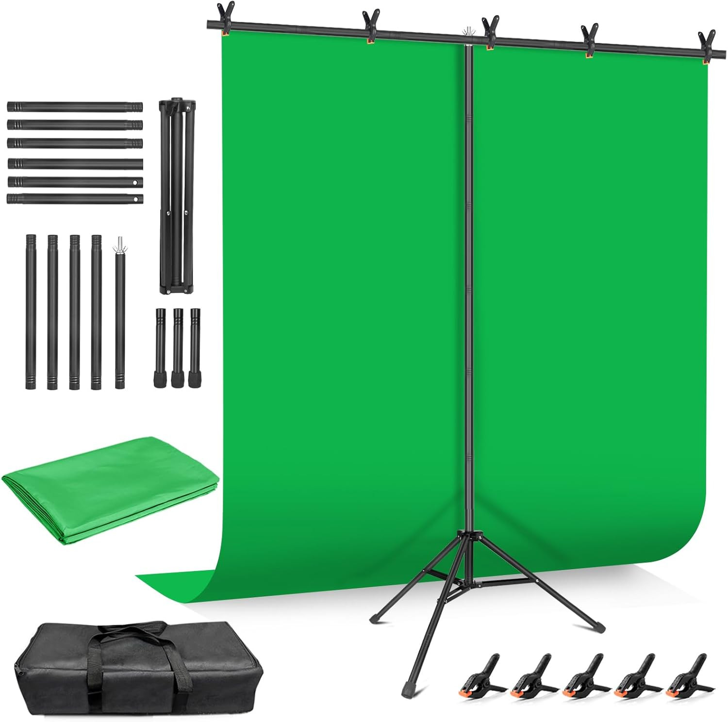 HEMMOTOP Green Screen Backdrop Kit, 8X6.8Ft Wider Green Screen with Stand, Porta
