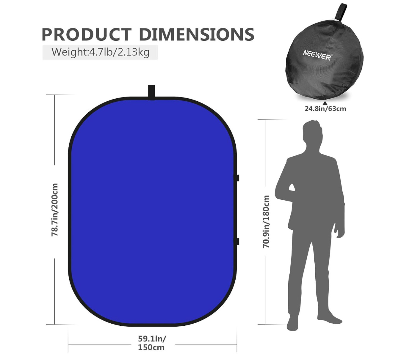 Double-Sided Blue and Grey Screen, 2 in 1 Foldable and Reversible Backdrop