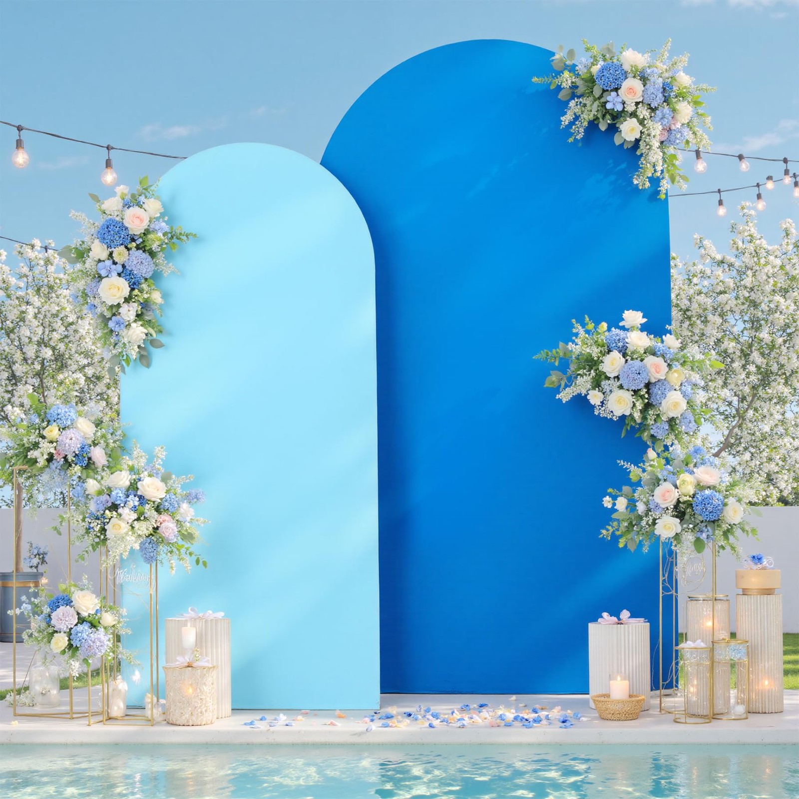 Blue Royal Blue Arch Backdrop Cover Set of 2-7.2ft 6ft Dual Color Wedding Arch