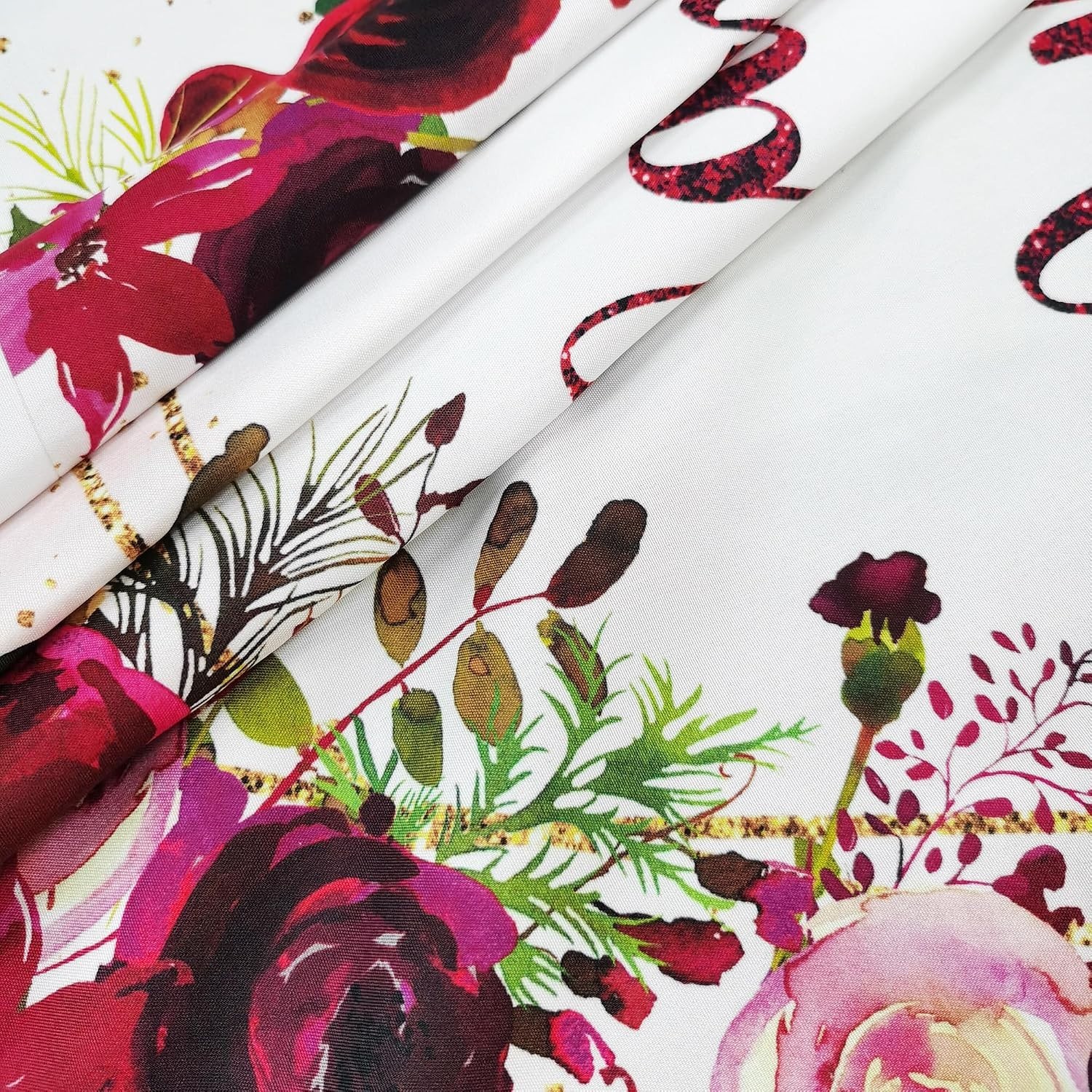 Happy Anniversary Backdrop 7Wx5H Feet Polyester Fabric Elegant Burgundy Flowe…