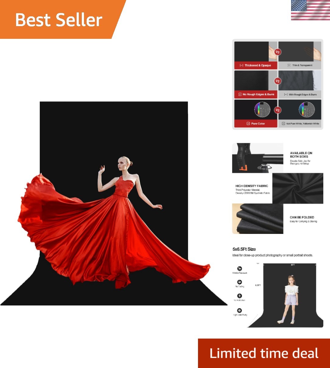 Versatile 5×6.5 Ft Black Backdrop for Photography, Video Recording & Events