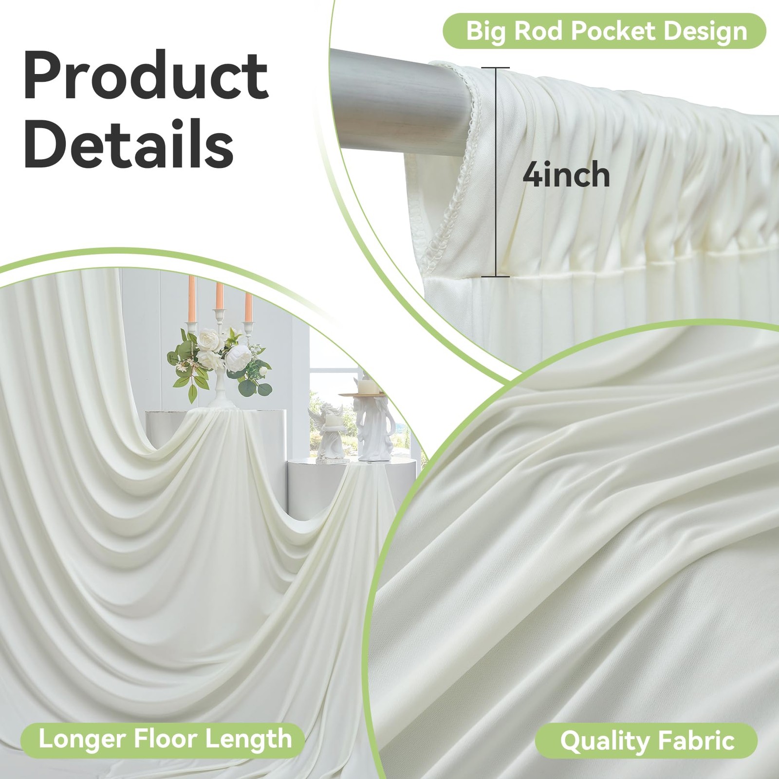 60ftx14FT Wrinkle Free Ivory Backdrop (W)5ft x (H)14ft (12 Panel),