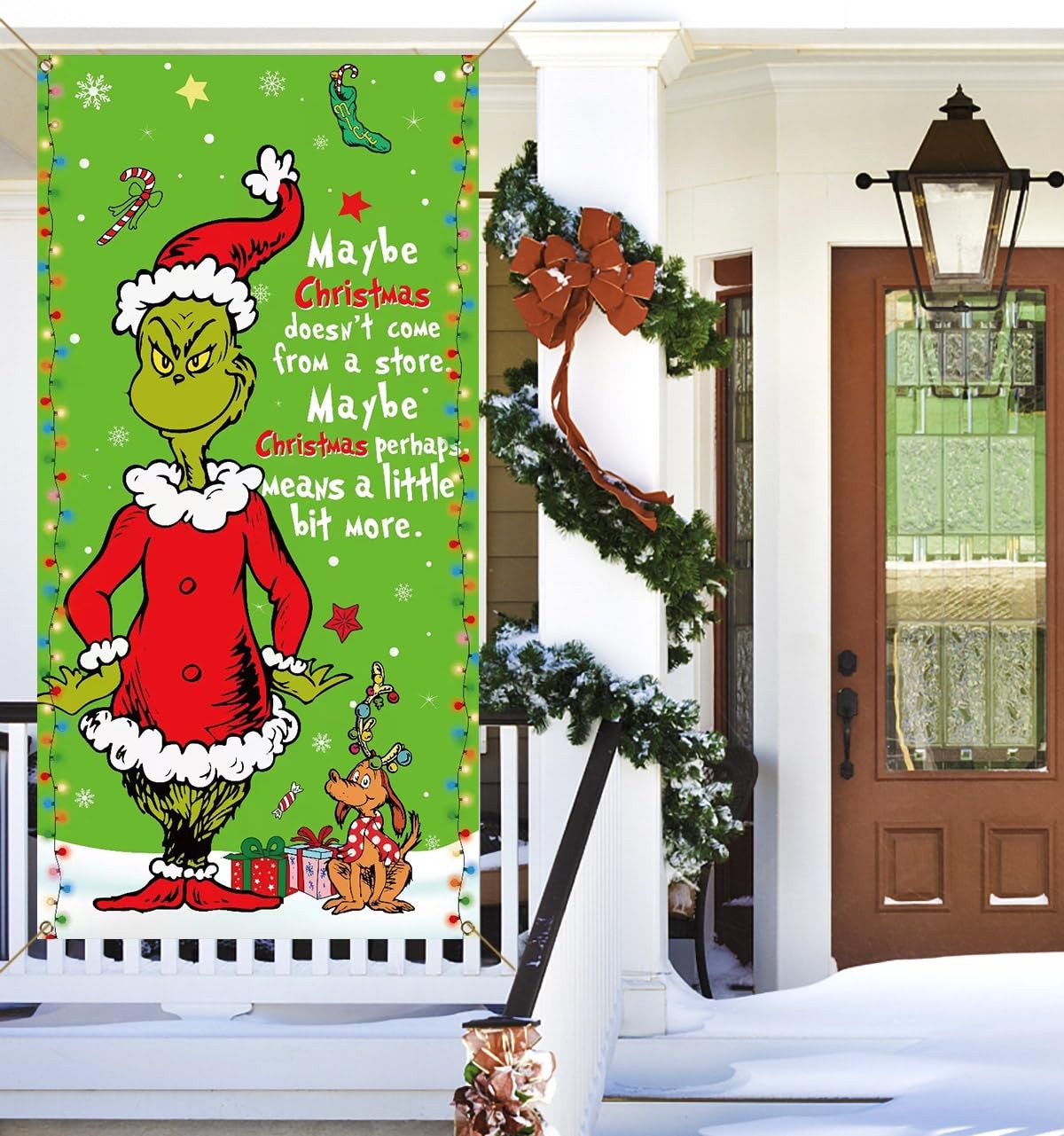 Sunwer Green Christmas Door Cover Whoville Winter Holiday 3ft x 6ft,