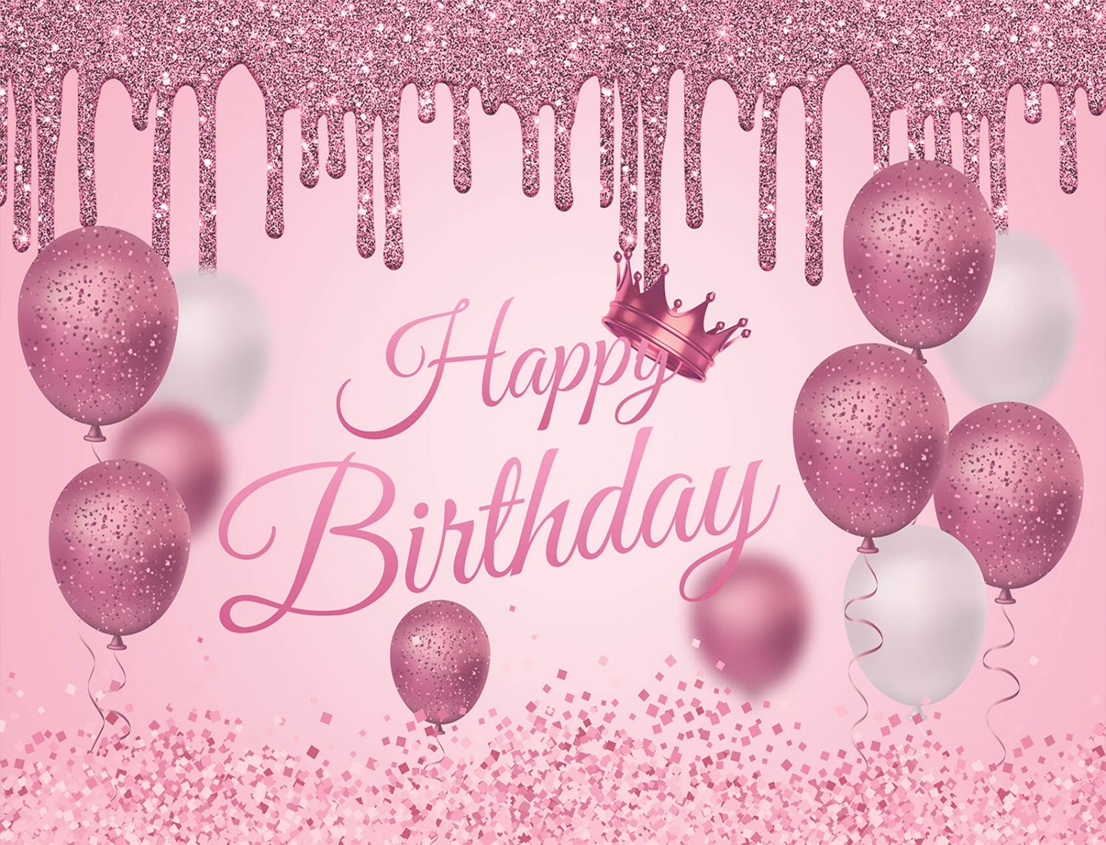10x8ft Pink Glitter Balloon Happy Birthday Photography Backdrop Photo Background