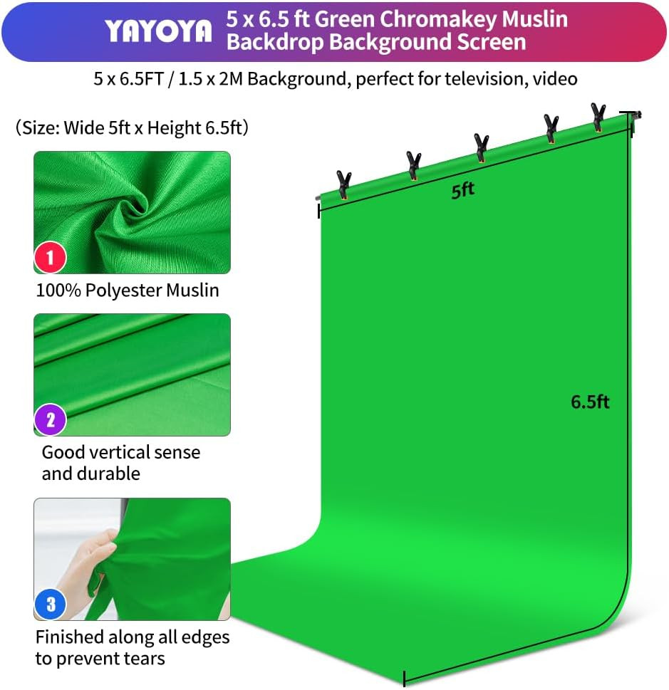 5×6.5ft Green Screen Backdrop Kit w/ Stand Clamps Carry Bag