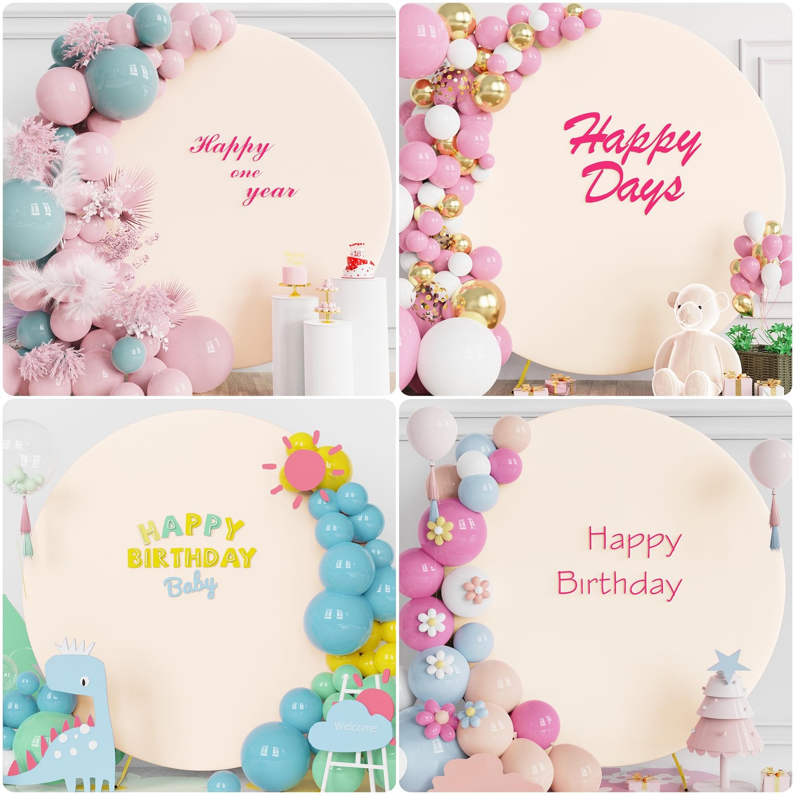 7.2FT Round Backdrop Cover Beige Spandex Fitted Circle Balloon Arch Cover for…