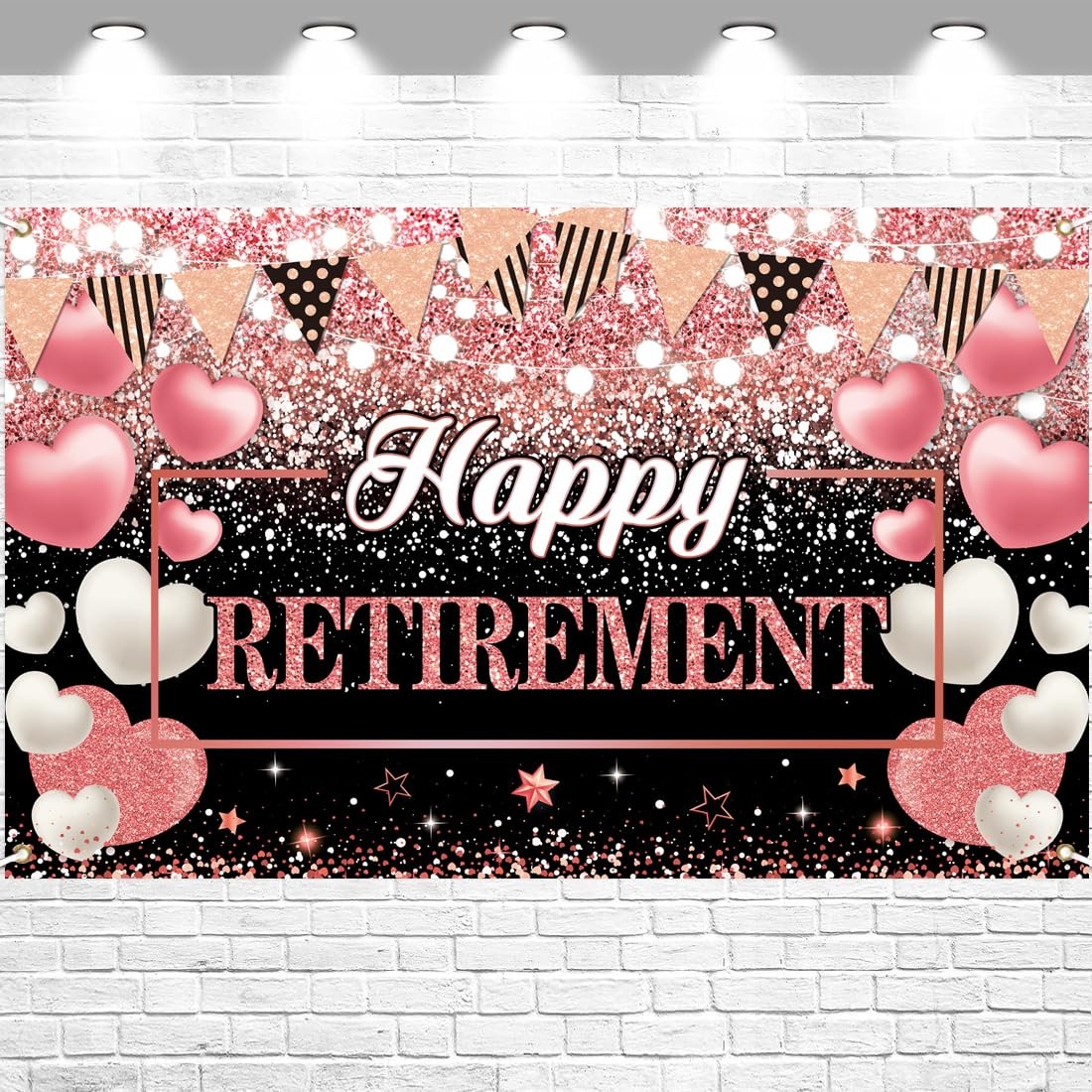 Happy Retirement Party Backdrop Banner Decorations Rose Gold Large Background…