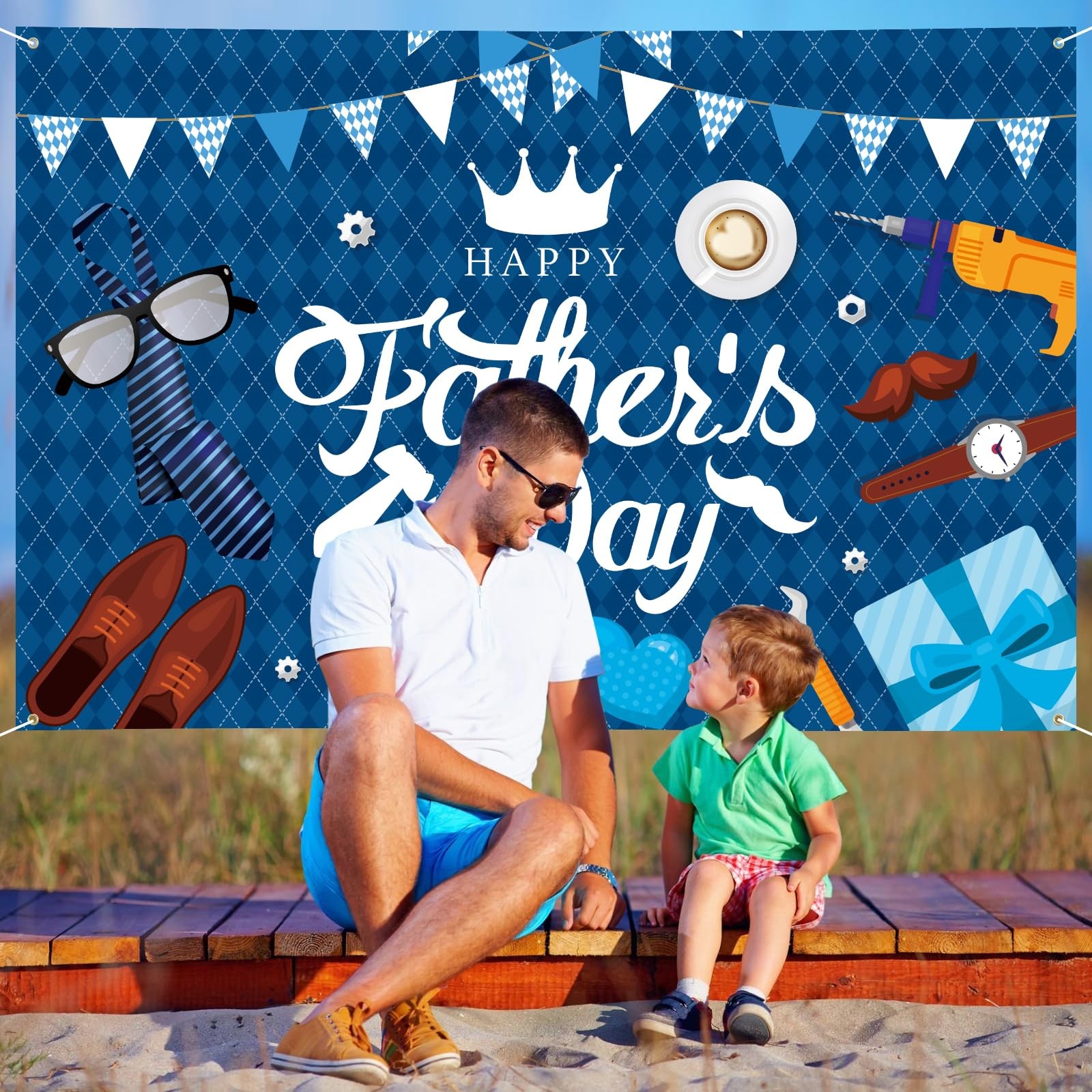 Large Fathers Day Banner Decorations 72″ x 48″ Happy Father’s Day Backdrop Blue