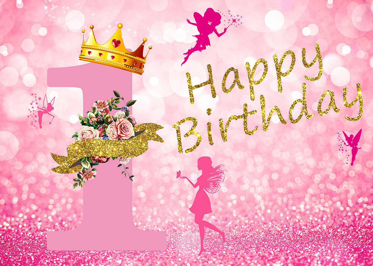 Happy 1st Birthday Background Princess Girl Party Decor Backdrop Studio Props