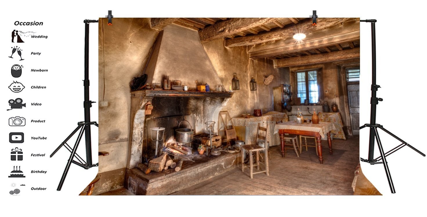 LFEEY 7x5ft Old Farmhouse Kitchen Backdrops for Photography Rustic