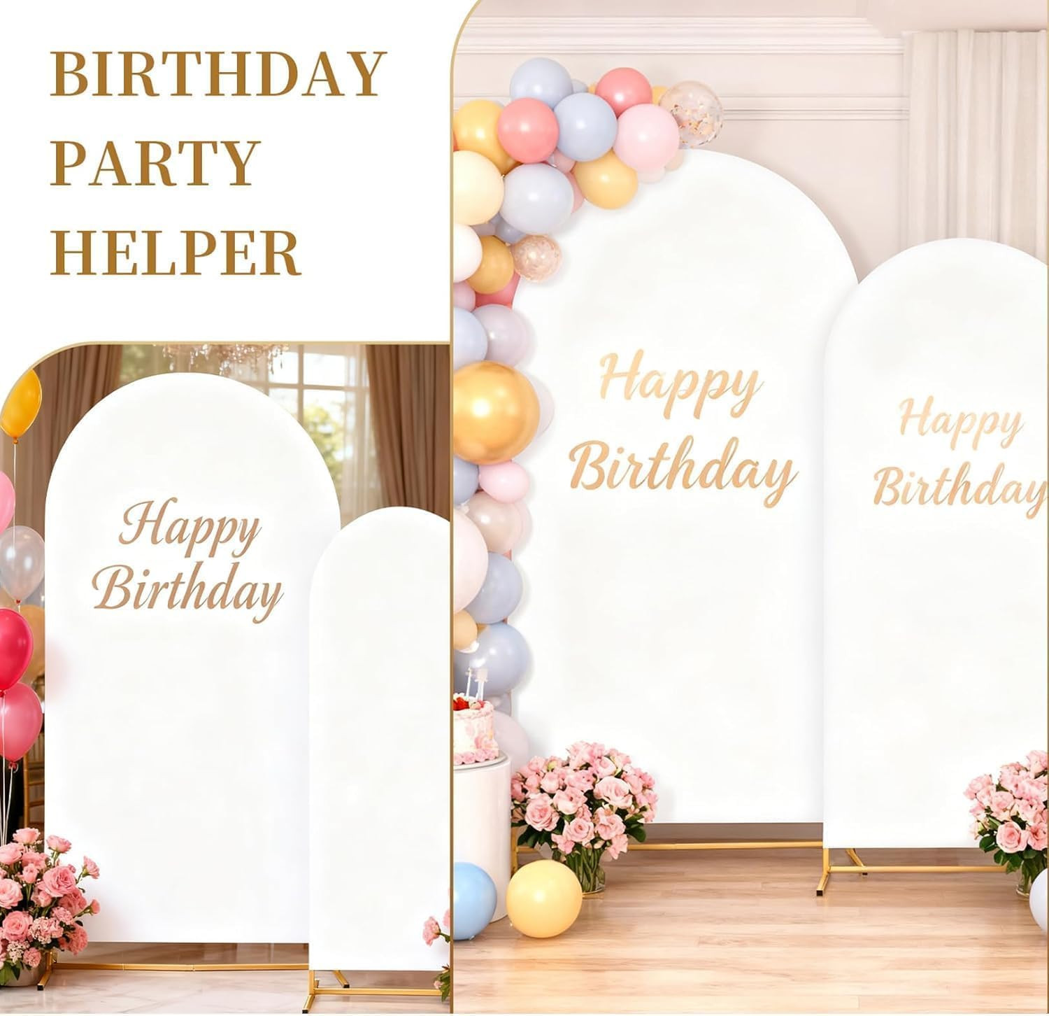 Metal Arch Backdrop Stand and Cover Set, 8FT, 6.6FT Party Backdrop, Easy to Asse