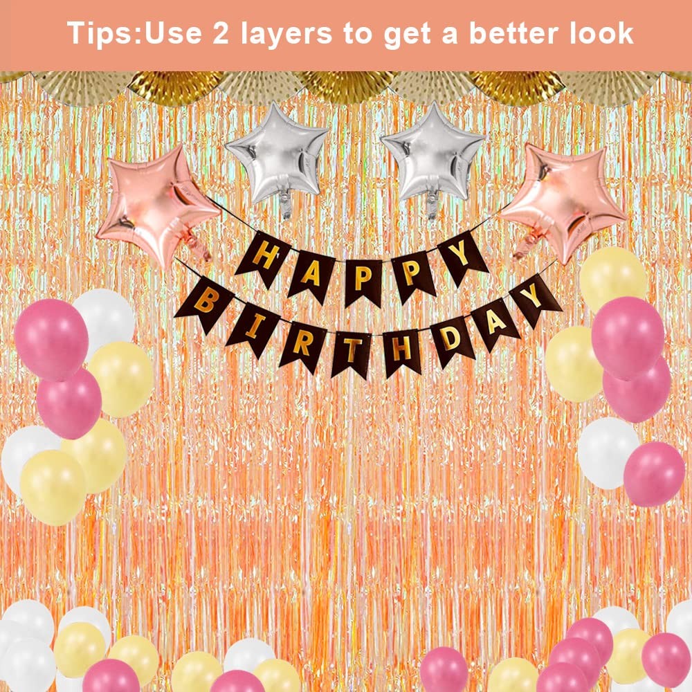 Transparent Orange Metallic Tinsel Foil Fringe Curtains Backdrop 3 Pack