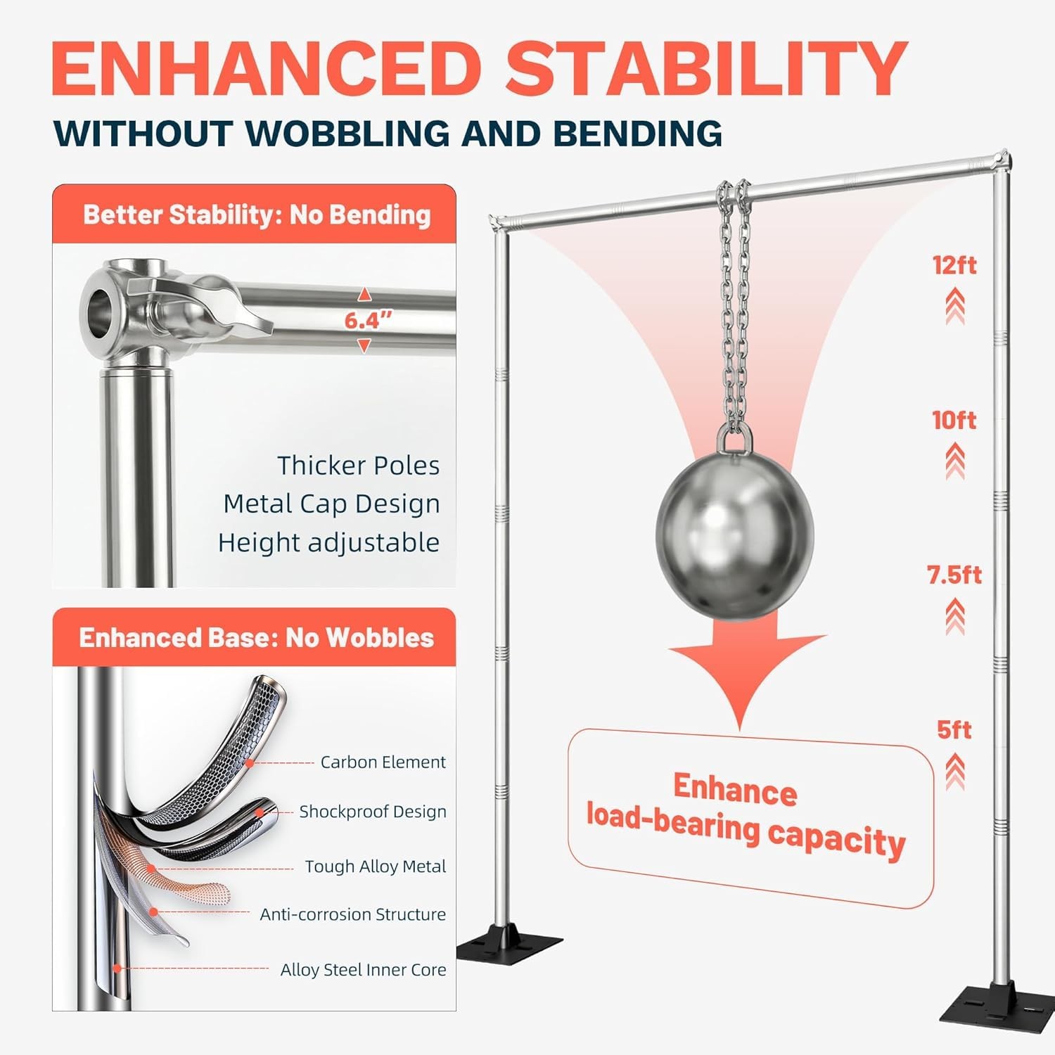 Heavy-Duty Tubular Background Stand Set, 12×10 Feet 12ft×10ft, Silver