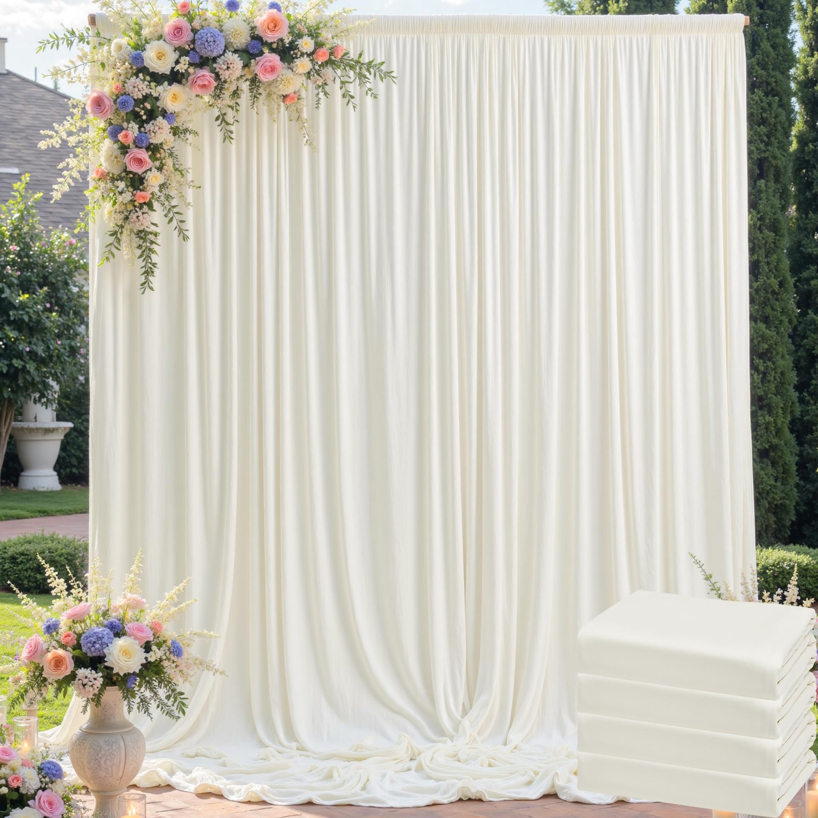 20ft x 10ft Wrinkle Free Ivory Backdrop Curtain for Parties, 4 Panels 5x10ft …