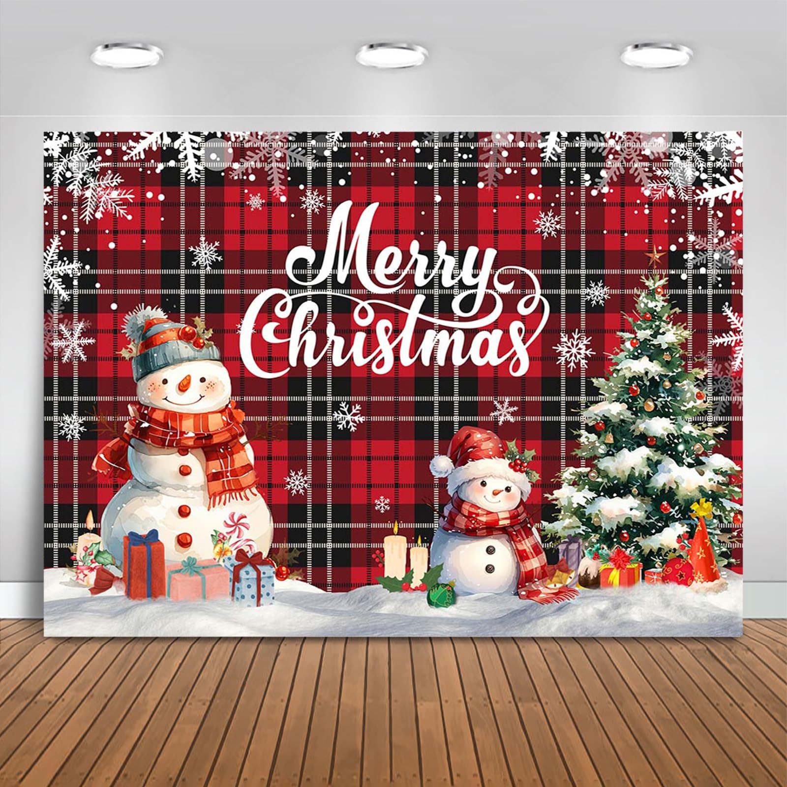 7×5 FT Merry Christmas Backdrop Red Black Buffalo Plaid Photography