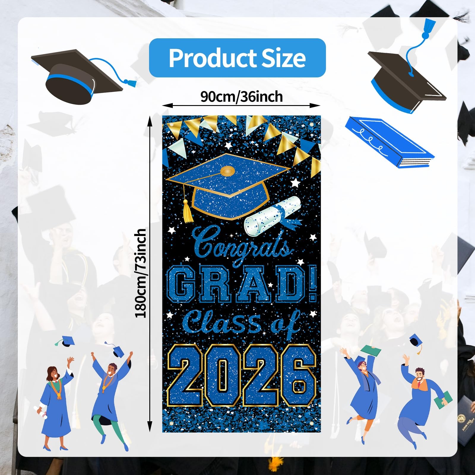 73 x 36 Inch Congrats Grad Class of 2026 Sign Banner 73 x 36 inches, Blue
