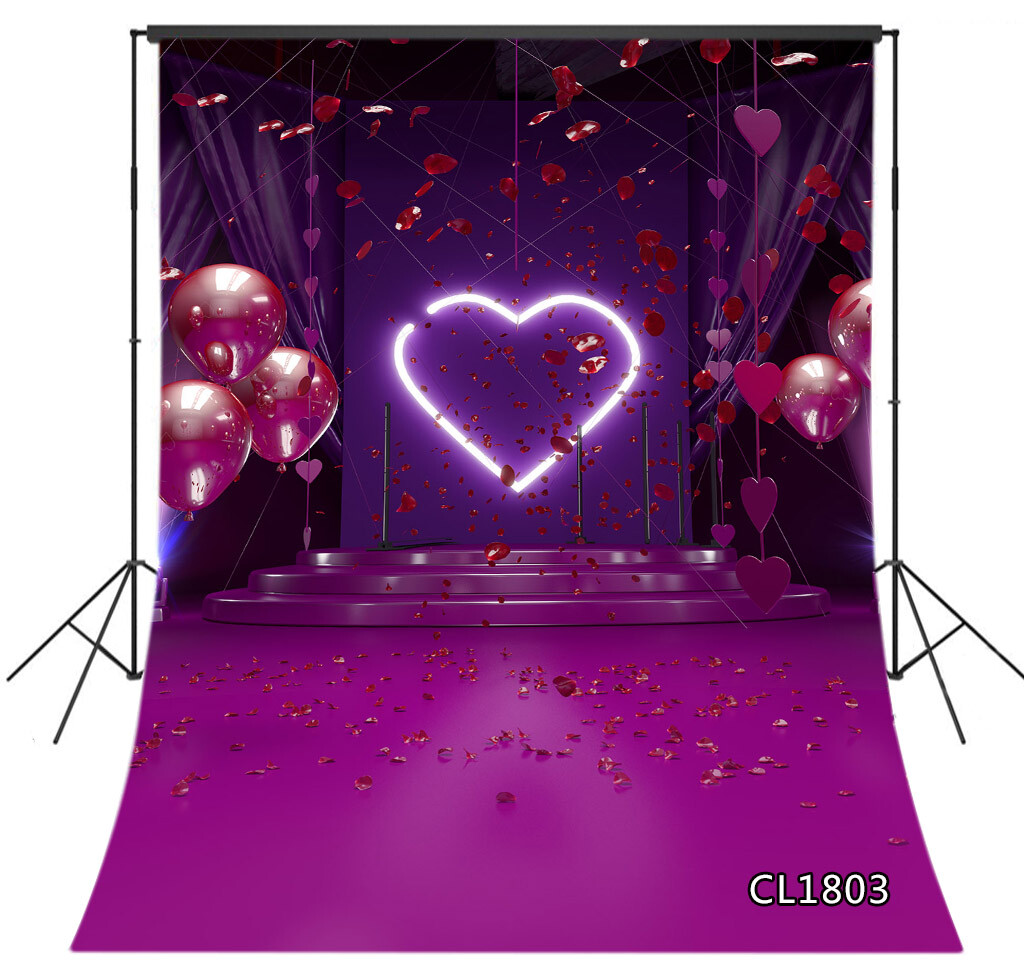 Valentine’s Day Purple Hearts Balloons 8X10FT Vinyl Backdrop Photo Background LB