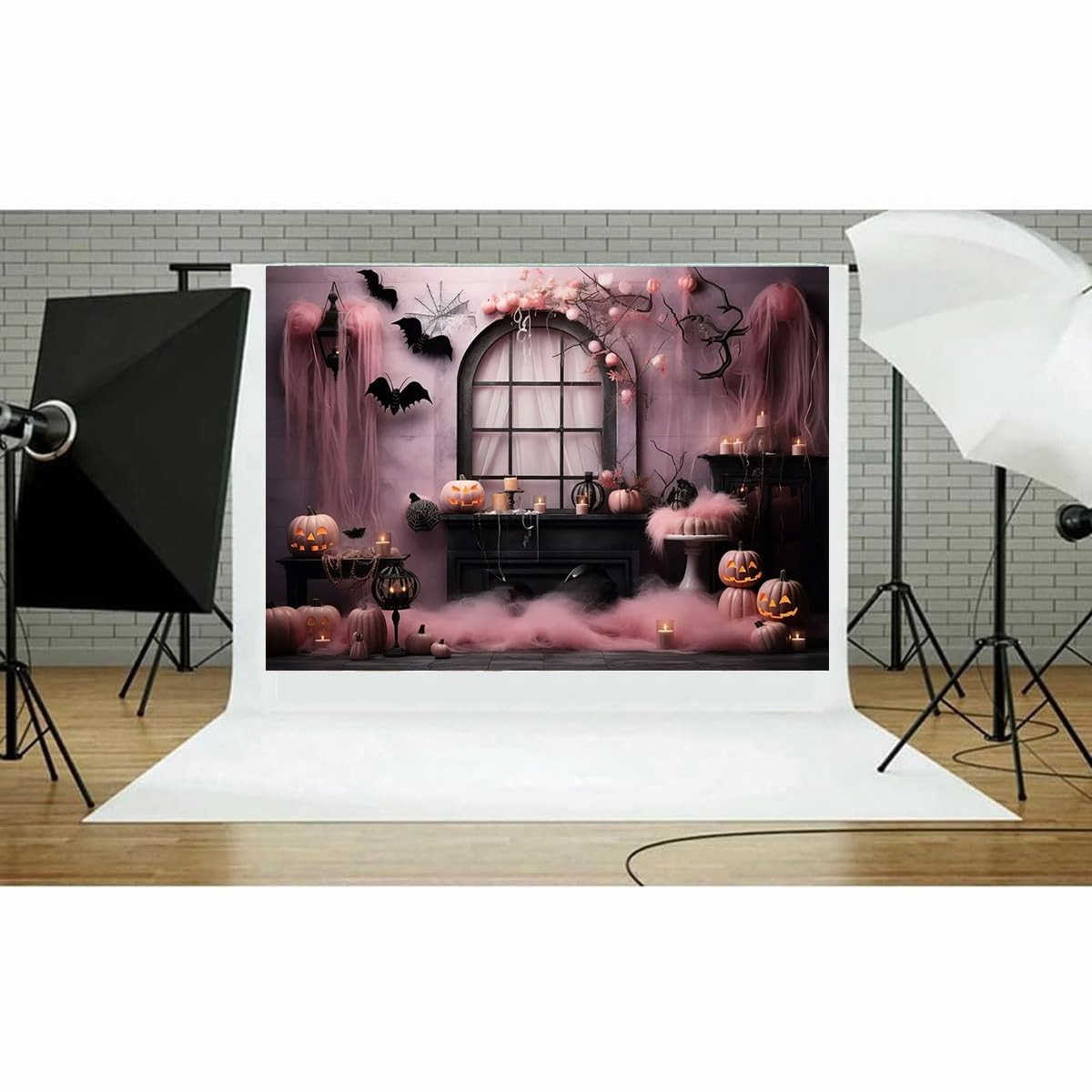 Pink Halloween Pumpkin Background – Spooky Photography Backdrop 6X4FT,