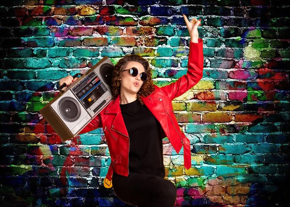 Dudaacvt Graffiti Photography Backdrop, 10×8 ft Colorful 10x8ft, Random color
