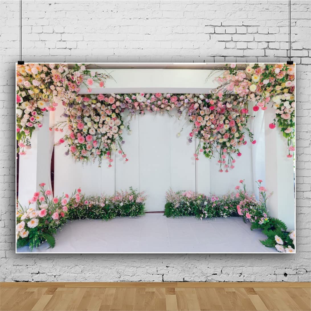 7x5ft Floral Wall Backdrop Pink Rose Flowers Wedding Ceremony Photo Art
