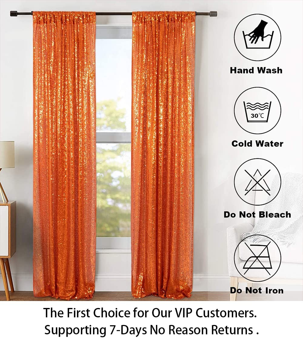 Orange Sequin Curtain Fabric Drapes Christmas Backdrop 2ftx7ft 60x215cm 2 PCS