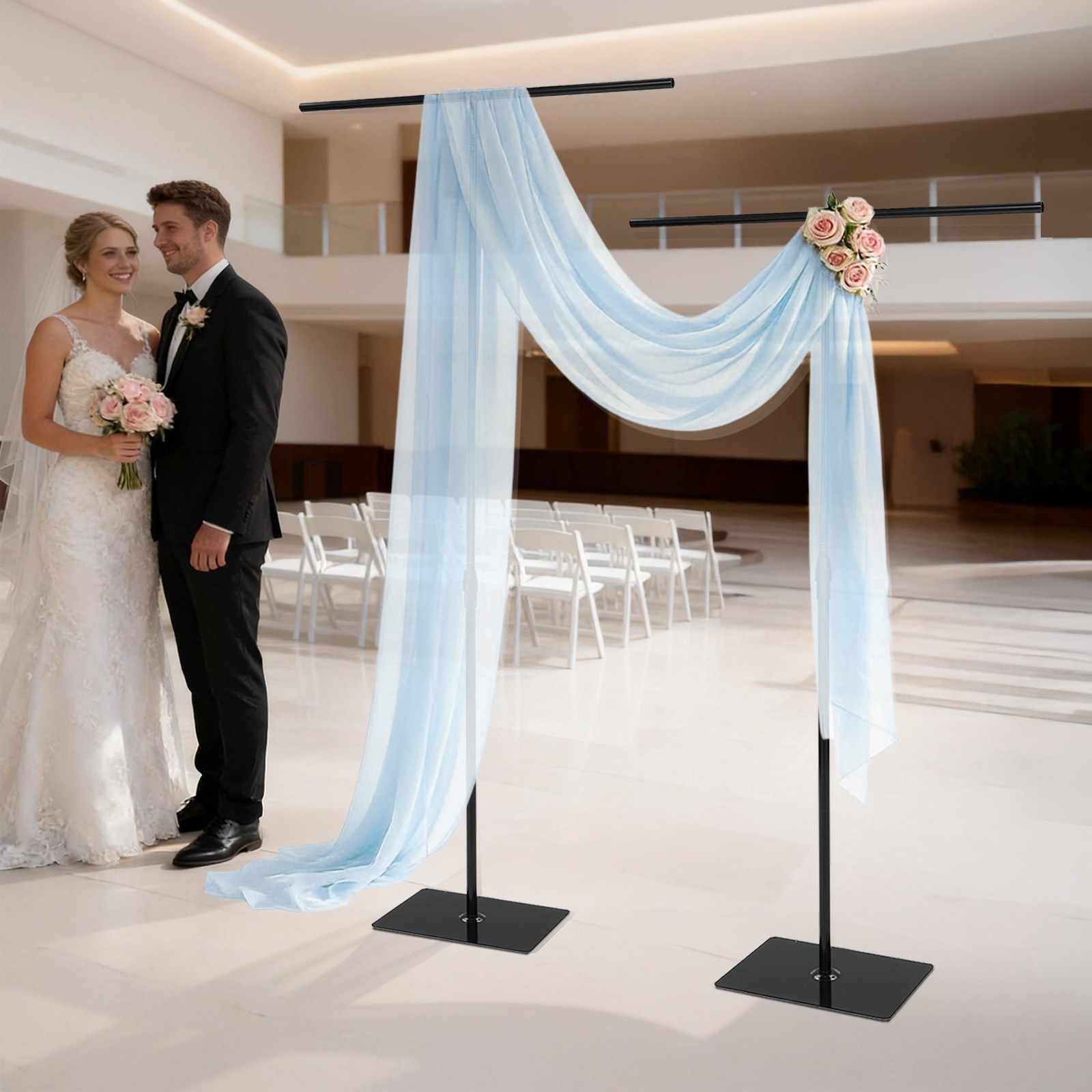 2 PCS Wedding Backdrop Stands Adjustable Height 80-240cm Backdrop Stands Black