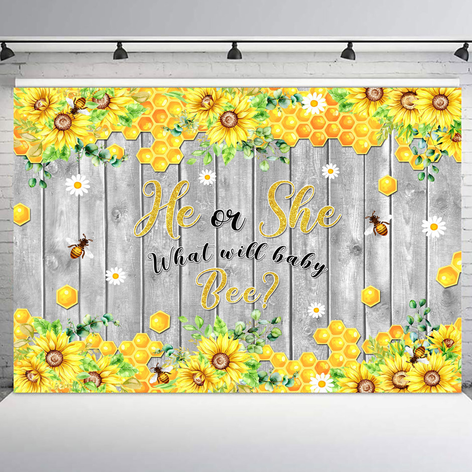 10x8ft Bee Daisy Yellow Sunflower Gender Reveal Photo Background Studio Props