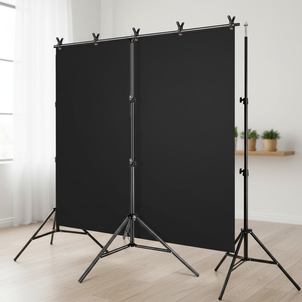 Professional 5×6.5ft Black & White Photography Backdrop with T-Shaped Stand