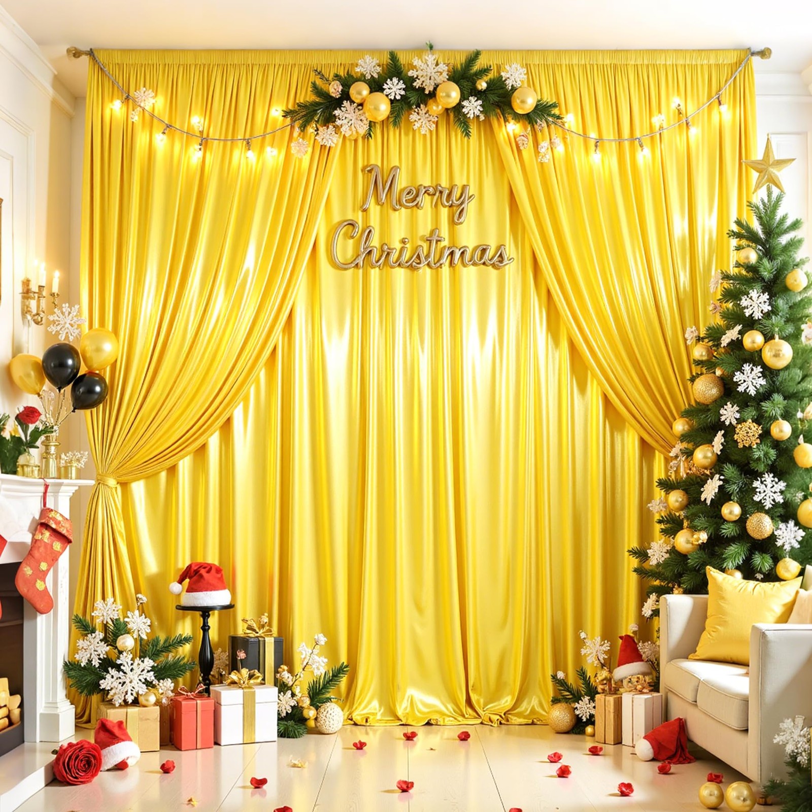 40x10ft Yellow Gold Glitter Backdrop Curtain W5 x H10′(8 Panels),