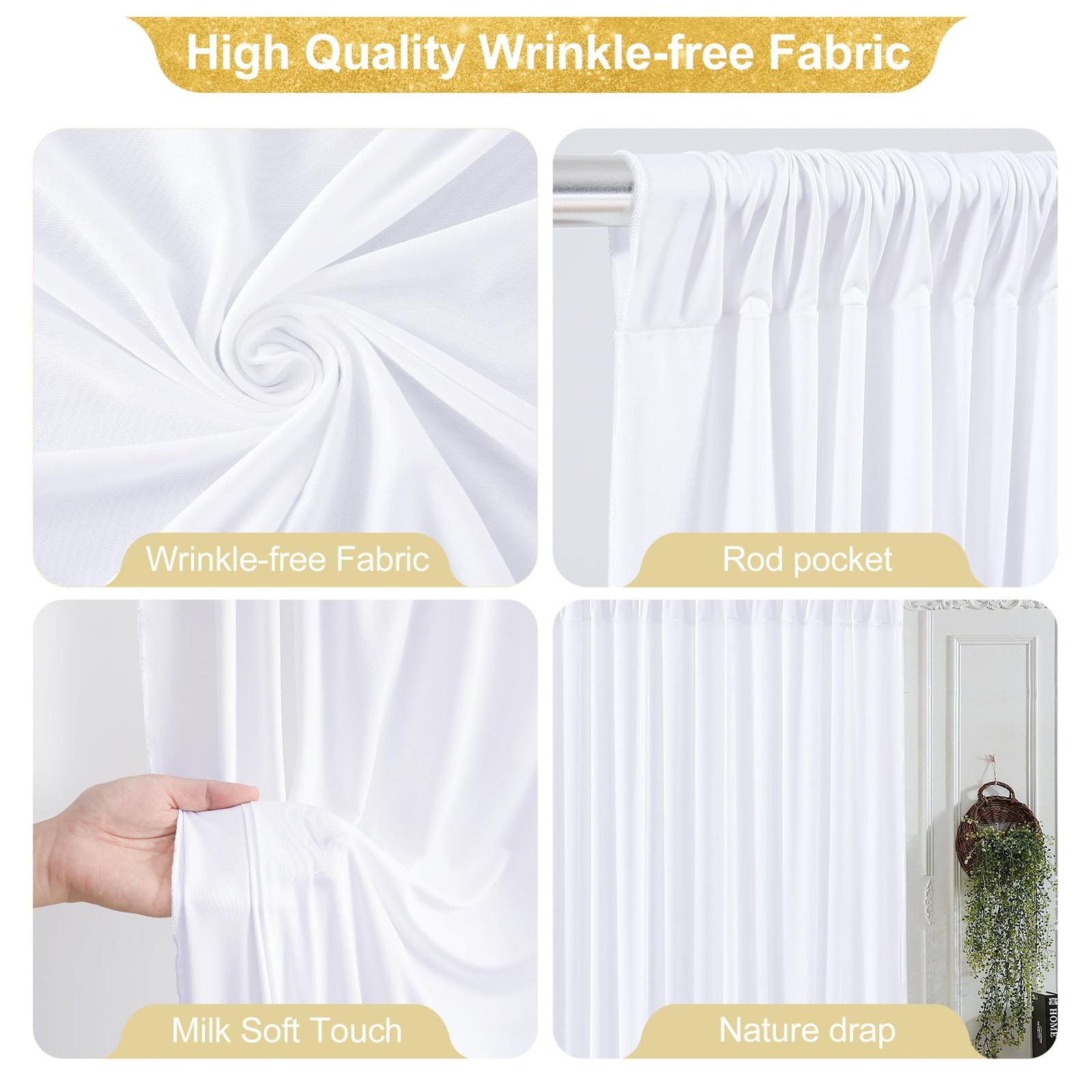 40x10FT White Backdrop Curtains for Wedding W4′ x H10′(10 Panels),