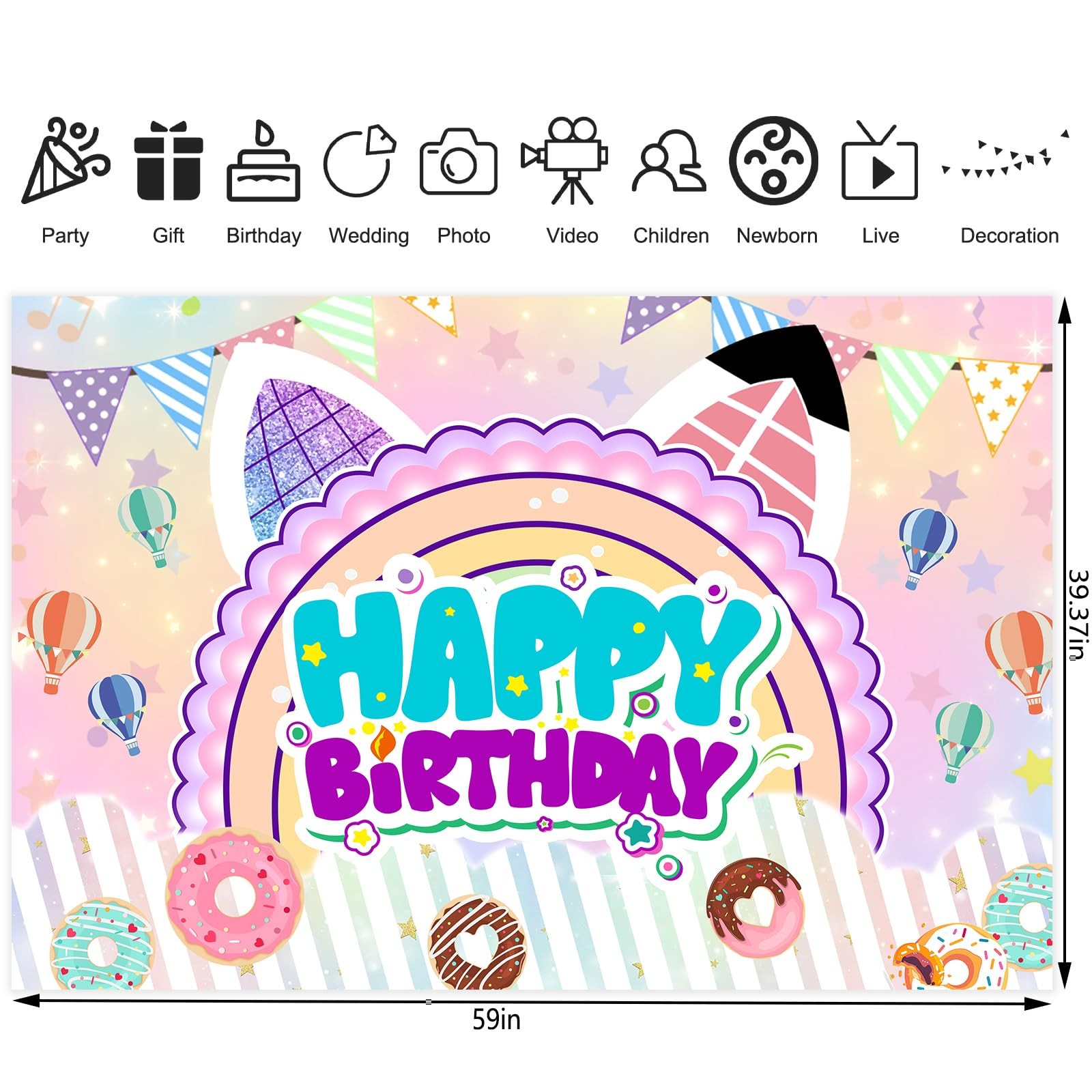5x3ft Cute Cartoon Cat Theme Backdrop Cartoon Photography Background Kids Boy…