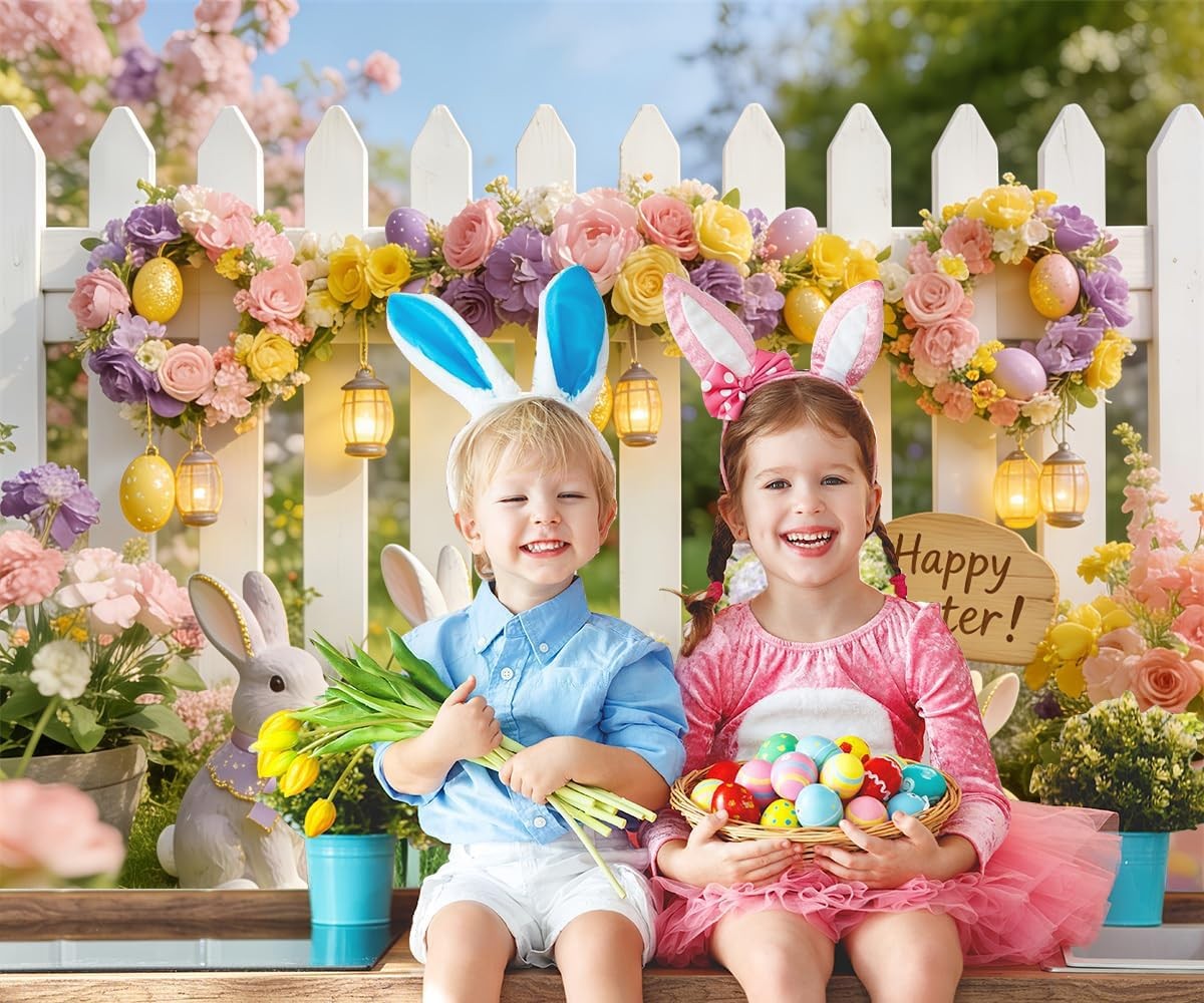 10x8ft Easter Backdrop Glitter Fence Flower Spring Garden Backdrops for Photo…